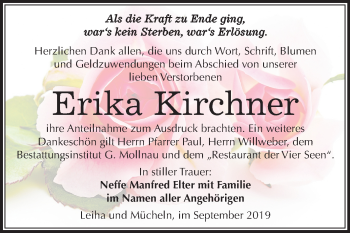 Traueranzeige von Erika Kirchner von Super Sonntag Merseburg/Querfurt