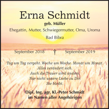 Traueranzeige von Erna Schmidt von Wochenspiegel Naumburg/Nebra