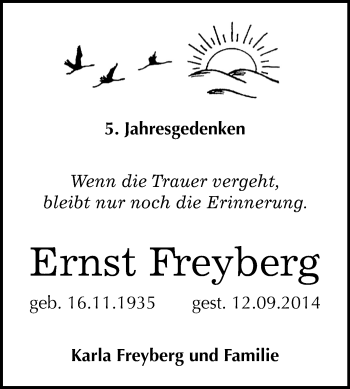 Traueranzeige von Ernst Freyberg von Mitteldeutsche Zeitung Sangerhausen