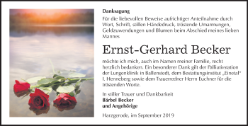 Traueranzeige von Ernst-Gerhard Becker von Mitteldeutsche Zeitung Quedlinburg