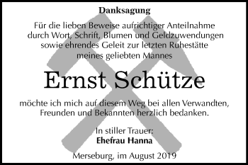 Traueranzeige von Ernst Schütze von Mitteldeutsche Zeitung Merseburg/Querfurt