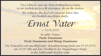 Traueranzeige von Ernst Vater von Mitteldeutsche Zeitung Mansfelder Land