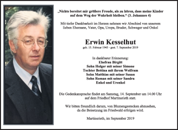 Traueranzeige von Erwin Kesselhut von Mitteldeutsche Zeitung Sangerhausen