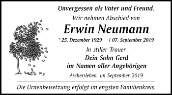 Traueranzeige von Erwin Neumann von Super Sonntag Aschersleben