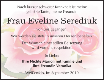 Traueranzeige von Eveline Serediuk von Mitteldeutsche Zeitung Weißenfels