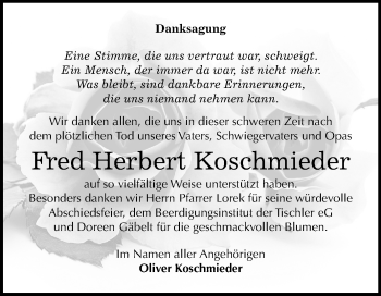 Traueranzeige von Fred Herbert Koschmieder von Super Sonntag Wittenberg