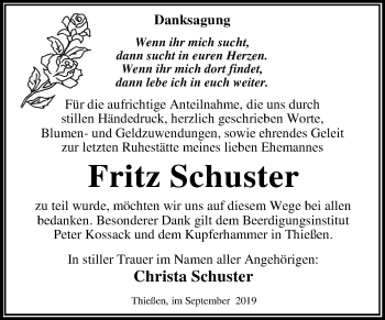 Traueranzeige von Fritz Schuster von Super Sonntag Wittenberg
