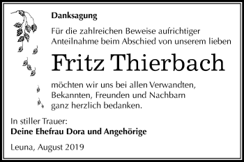 Traueranzeige von Fritz Thierbach von Wochenspiegel Merseburg/Querfurt
