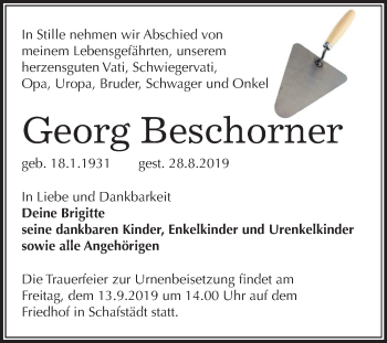 Traueranzeige von Georg Beschorner von Mitteldeutsche Zeitung Merseburg/Querfurt