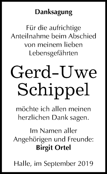 Traueranzeige von Gerd-Uwe Schippel von Mitteldeutsche Zeitung Halle/Saalkreis