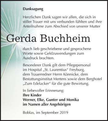 Traueranzeige von Gerda Buchheim von Mitteldeutsche Zeitung Naumburg/Nebra
