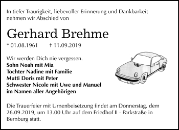 Traueranzeige von Gerhard Brehme von Mitteldeutsche Zeitung Bernburg