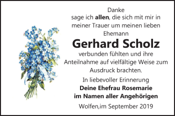 Traueranzeige von Gerhard Scholz von Mitteldeutsche Zeitung Bitterfeld