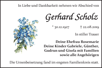 Traueranzeige von Gerhard Scholz von Mitteldeutsche Zeitung Bitterfeld