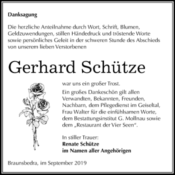 Traueranzeige von Gerhard Schütze von Mitteldeutsche Zeitung Merseburg/Querfurt