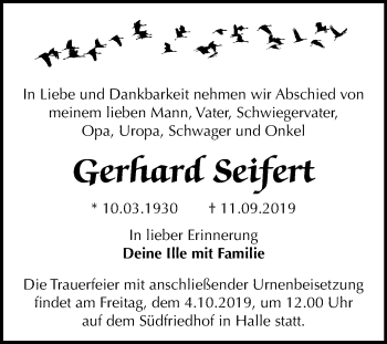 Traueranzeige von Gerhard Seifen von Mitteldeutsche Zeitung Halle/Saalkreis