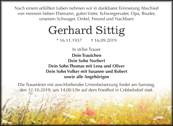 Traueranzeige von Gerhard Sittig von Super Sonntag Dessau-Roßlau / Wittenberg