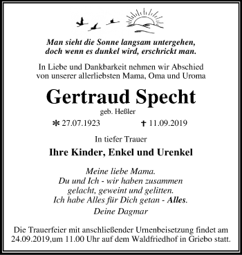 Traueranzeige von Gertraud Specht von Mitteldeutsche Zeitung Wittenberg