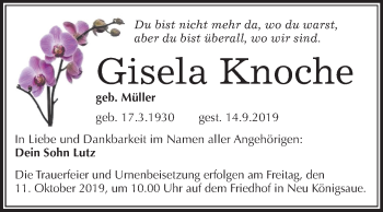 Traueranzeige von Gisela Knoche von Super Sonntag Aschersleben