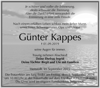 Traueranzeige von Günter Kappes von Mitteldeutsche Zeitung Mansfelder Land