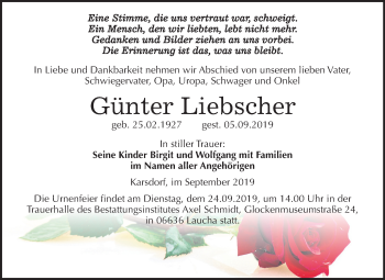 Traueranzeige von Günter Liebscher von Mitteldeutsche Zeitung Naumburg/Nebra