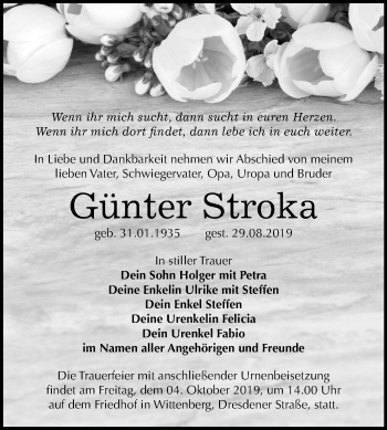 Traueranzeige von Günter Stroka von Mitteldeutsche Zeitung Wittenberg