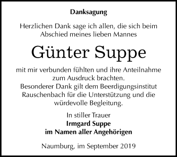 Traueranzeige von Günter Suppe von Wochenspiegel Naumburg/Nebra
