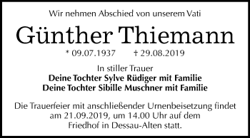 Traueranzeige von Günther Thiemann von Mitteldeutsche Zeitung Dessau-Roßlau