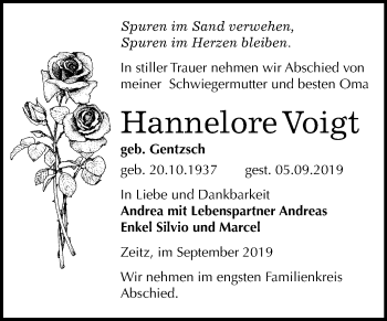 Traueranzeige von Hannelore Voigt von Mitteldeutsche Zeitung Zeitz