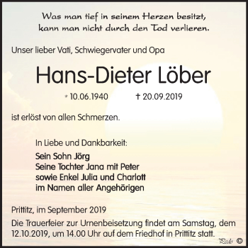 Traueranzeige von Hans-Dieter Löber von Mitteldeutsche Zeitung Weißenfels