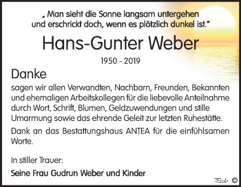 Traueranzeige von Hans-Gunter Weber von Super Sonntag Zeitz