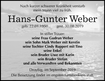 Traueranzeige von Hans-Gunter Weber von Mitteldeutsche Zeitung Zeitz
