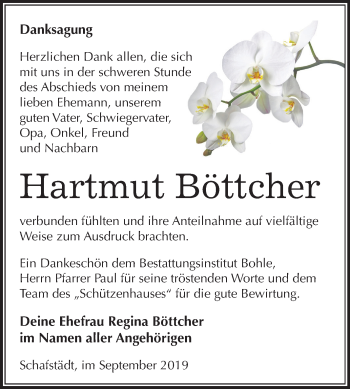 Traueranzeige von Hartmut Böttcher von Mitteldeutsche Zeitung Merseburg/Querfurt