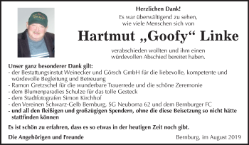 Traueranzeige von Hartmut Linke von Mitteldeutsche Zeitung Bernburg