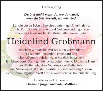 Traueranzeige von Heidelind Großmann von Mitteldeutsche Zeitung Weißenfels