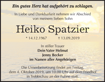 Traueranzeige von Heiko Spatzier von Super Sonntag Köthen