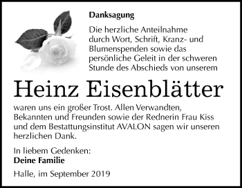 Traueranzeige von Heinz Eisenblätter von Mitteldeutsche Zeitung Halle/Saalkreis
