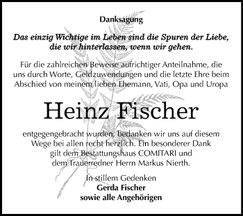 Traueranzeige von Heinz Fischer von Super Sonntag Zeitz