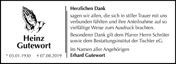 Traueranzeige von Heinz Gutewort von Super Sonntag Wittenberg