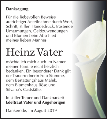Traueranzeige von Heinz Vater von Super Sonntag Quedlinburg