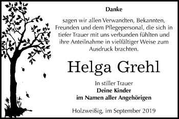Traueranzeige von Helga Grehl von Wochenspiegel Bitterfeld