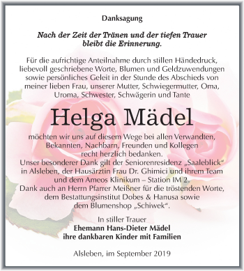 Traueranzeige von Helga Mädel von Super Sonntag Bernburg