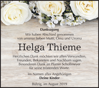 Traueranzeige von Helga Thieme von Mitteldeutsche Zeitung Wittenberg