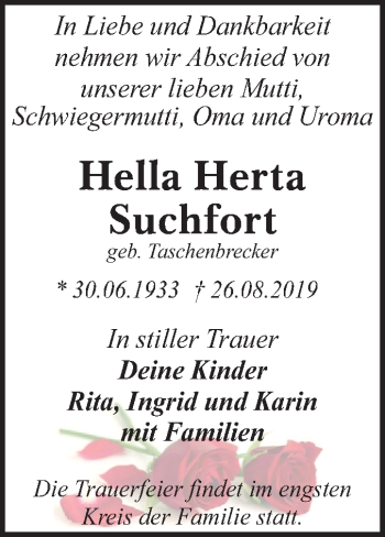 Traueranzeige von Hella Herta Suchfort von Super Sonntag Dessau-Roßlau