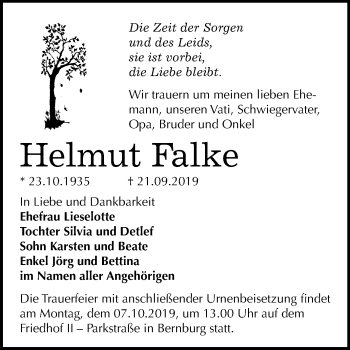 Traueranzeige von Helmut Falke von Mitteldeutsche Zeitung Bernburg