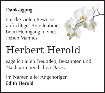 Traueranzeige von Herbert Herold von Mitteldeutsche Zeitung Wittenberg