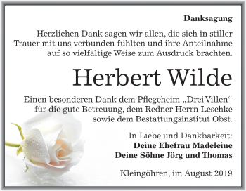 Traueranzeige von Herbert Wilde von Mitteldeutsche Zeitung Weißenfels