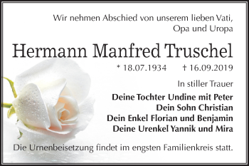 Traueranzeige von Hermann Manfred Truschel von Super Sonntag Wittenberg