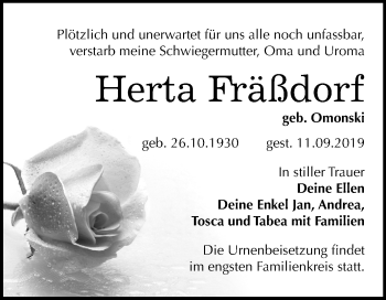 Traueranzeige von Herta Fräßdorf von Super Sonntag Wittenberg