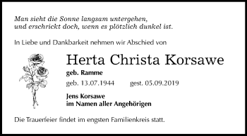 Traueranzeige von Herta Christa Korsawe von Mitteldeutsche Zeitung Zeitz